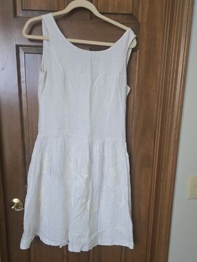 Sundance White Linen Embroidered Midi Dress